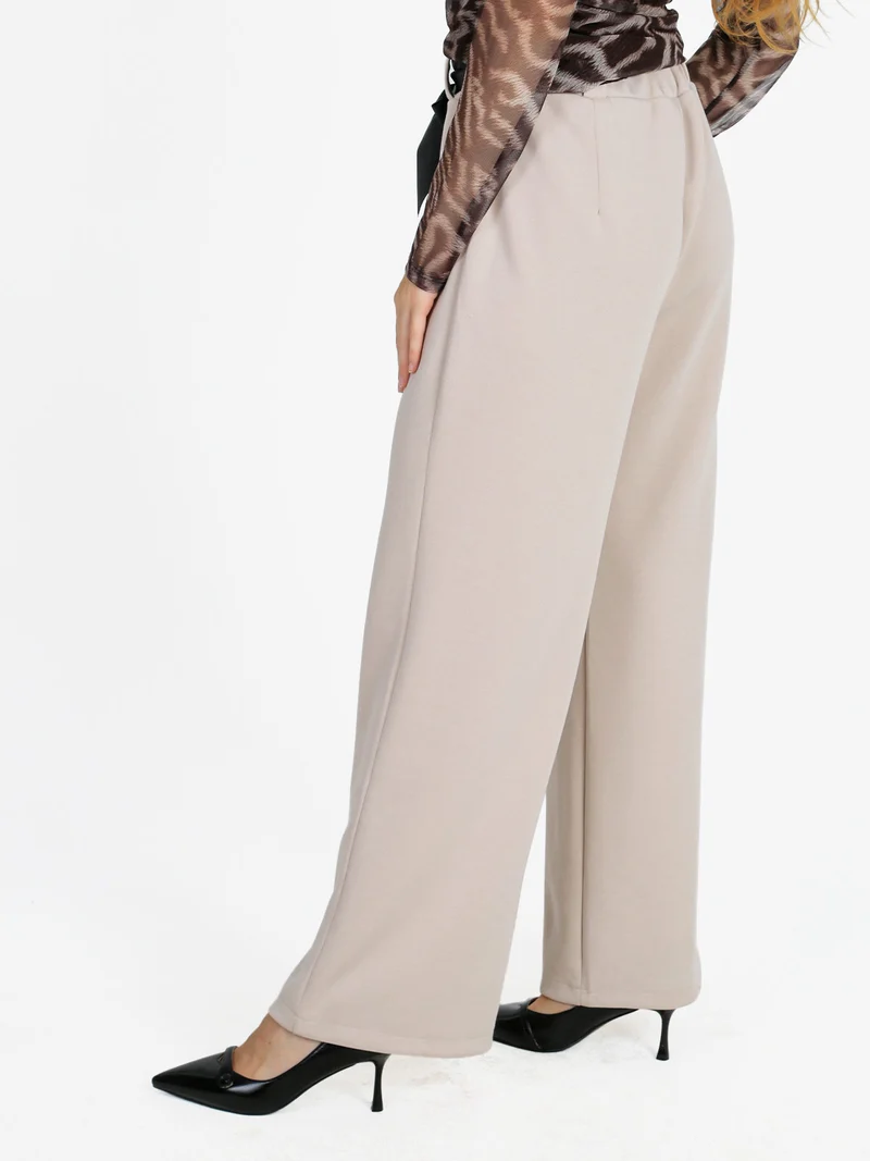 Pantaloni donna vita alta a gamba larga - beige