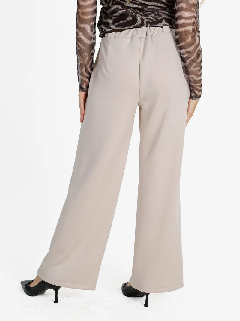 Pantaloni donna vita alta a gamba larga - beige