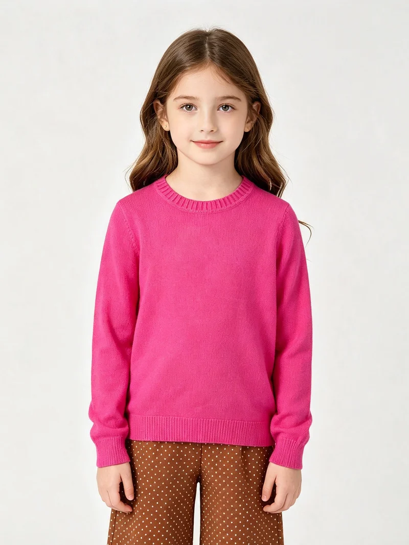 Maglione girocollo da bambina - fucsia