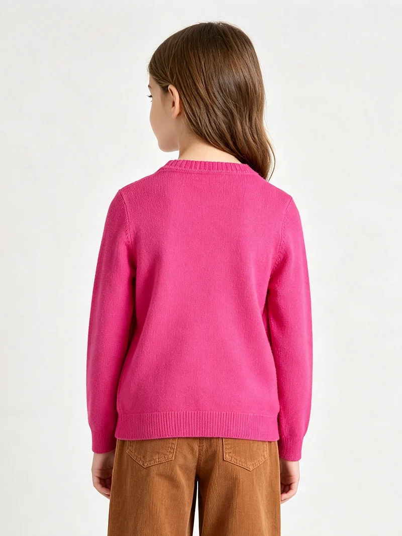 Maglione girocollo da bambina - fucsia