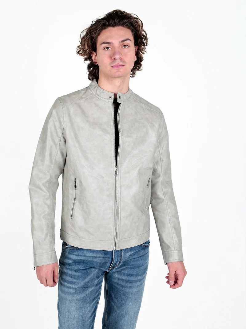 Giacca in ecopelle da uomo con zip - perla