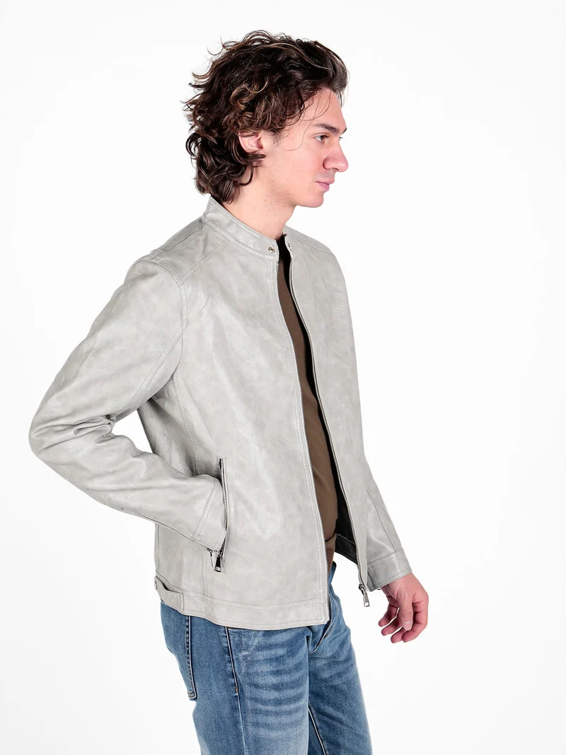 Giacca in ecopelle da uomo con zip - perla