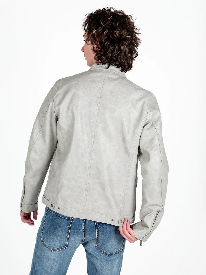Giacca in ecopelle da uomo con zip - perla