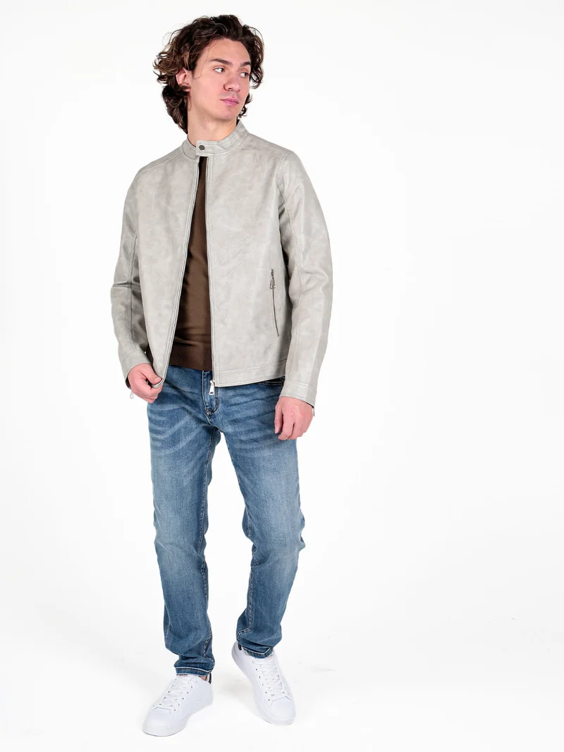 Giacca in ecopelle da uomo con zip - perla