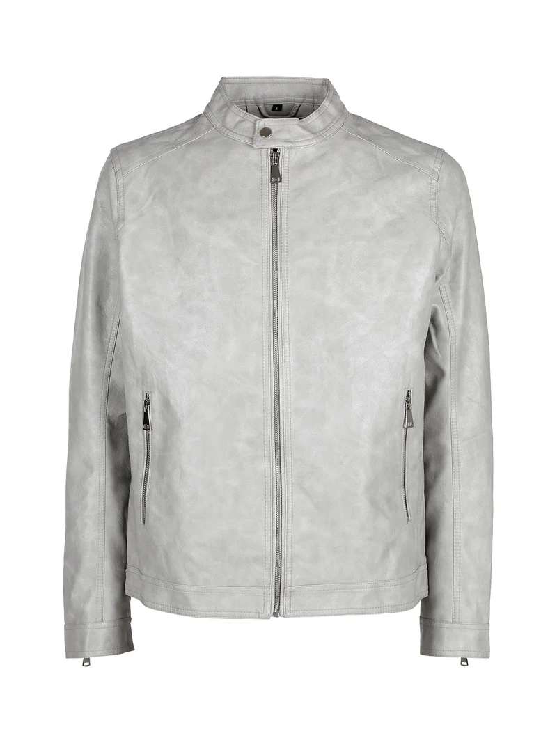 Giacca in ecopelle da uomo con zip - perla