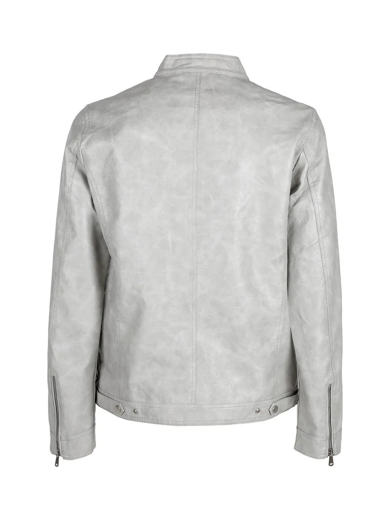 Giacca in ecopelle da uomo con zip - perla