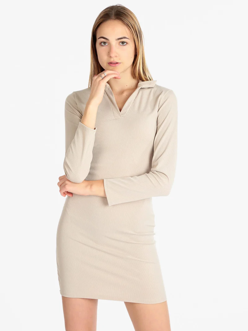 Vestito donna con colletto - beige