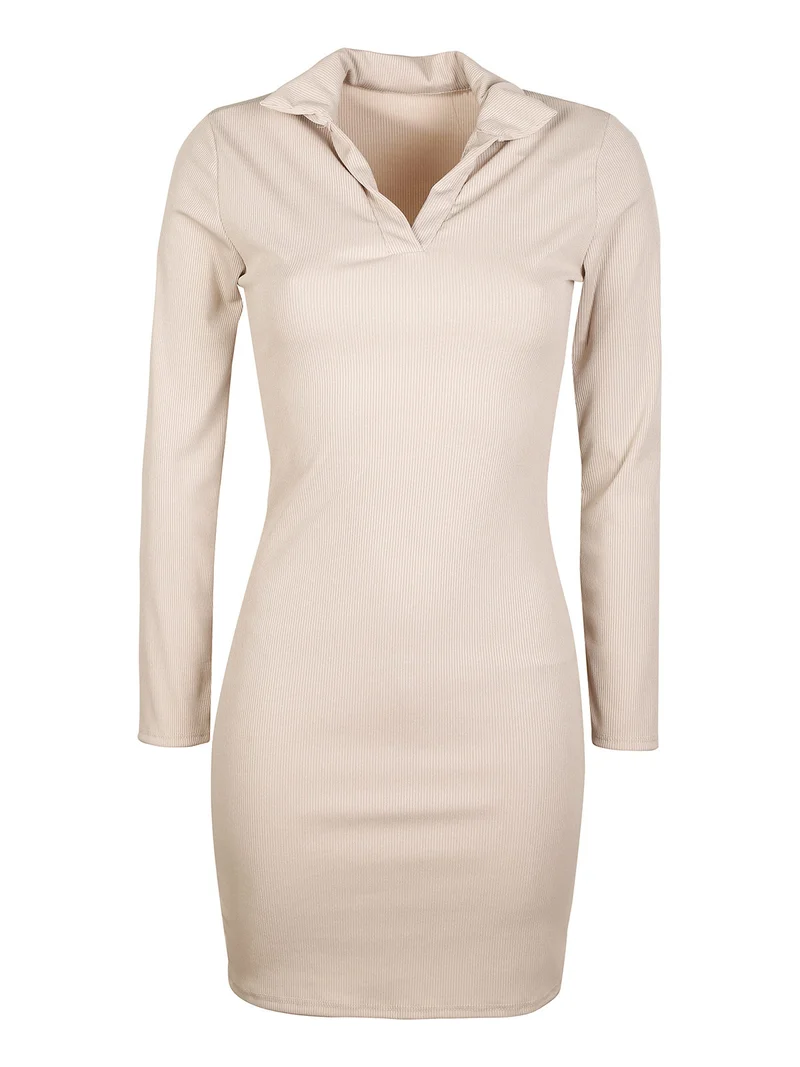 Vestito donna con colletto - beige