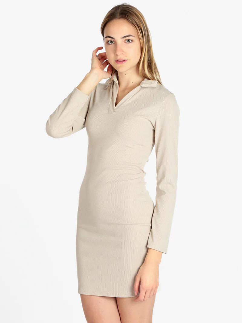 Vestito donna con colletto - beige