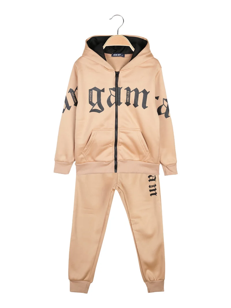 Completo tuta da bambino 2 pezzi con cappuccio e zip - khaki