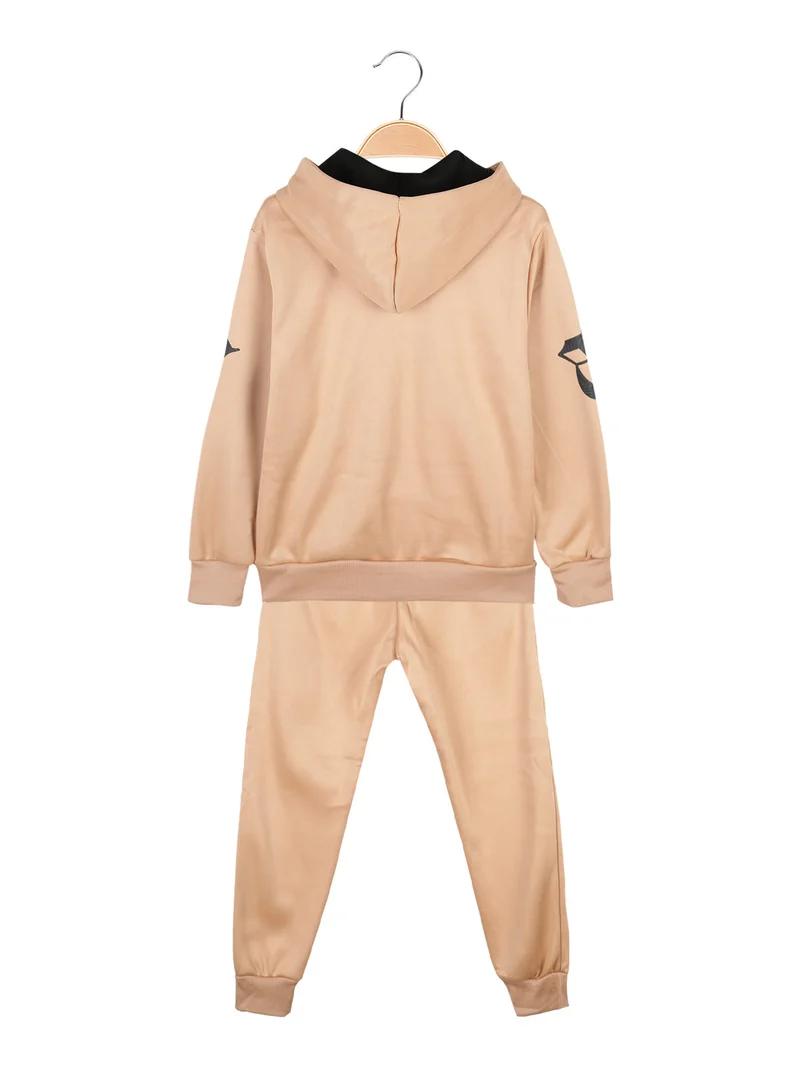 Completo tuta da bambino 2 pezzi con cappuccio e zip - khaki