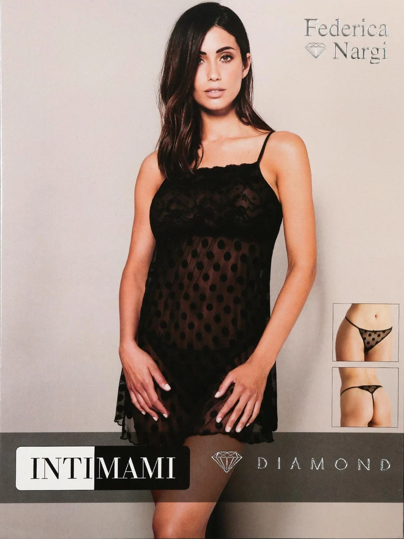 Babydoll a spalla fine + perizoma - nero