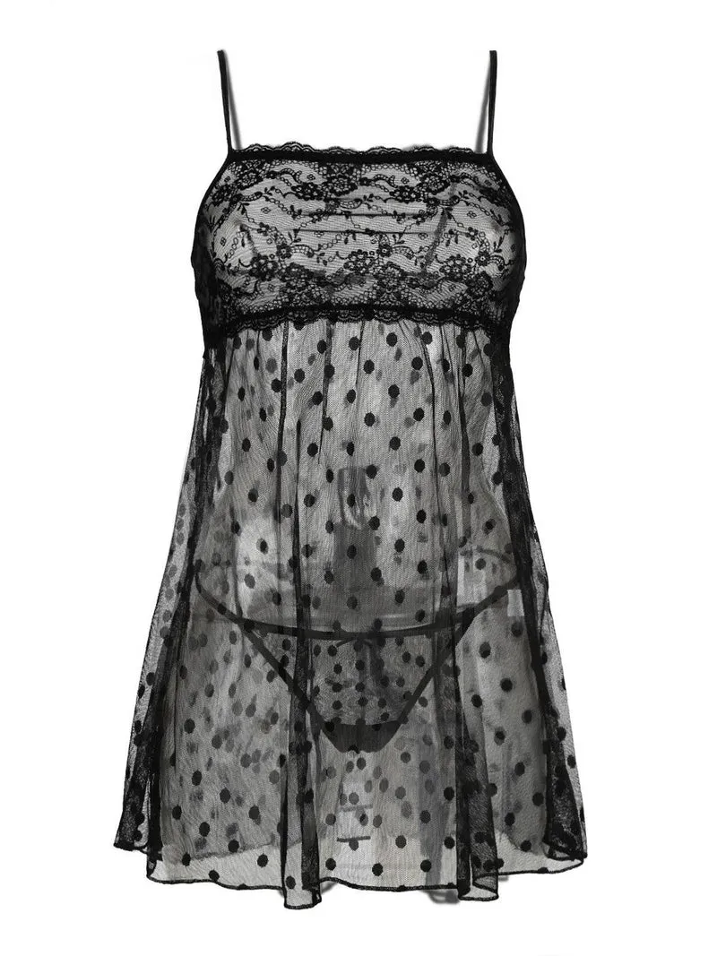 Babydoll a spalla fine + perizoma - nero