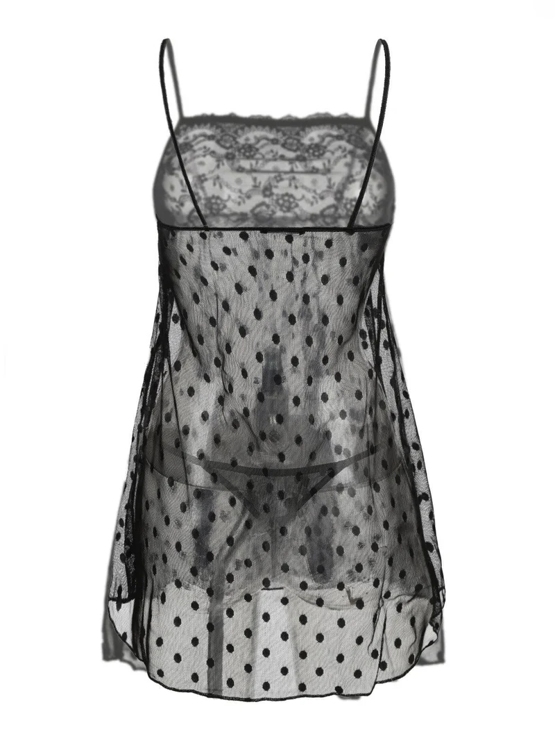 Babydoll a spalla fine + perizoma - nero