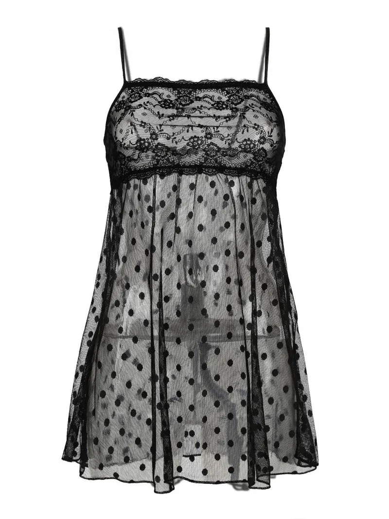 Babydoll a spalla fine + perizoma - nero