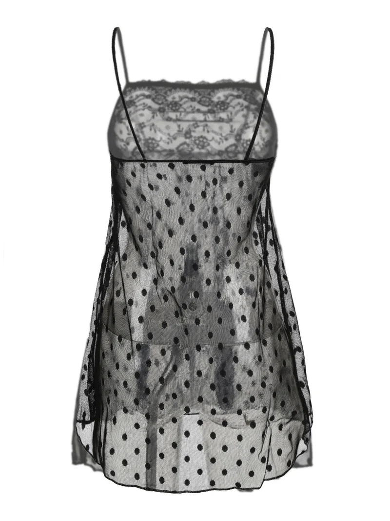 Babydoll a spalla fine + perizoma - nero