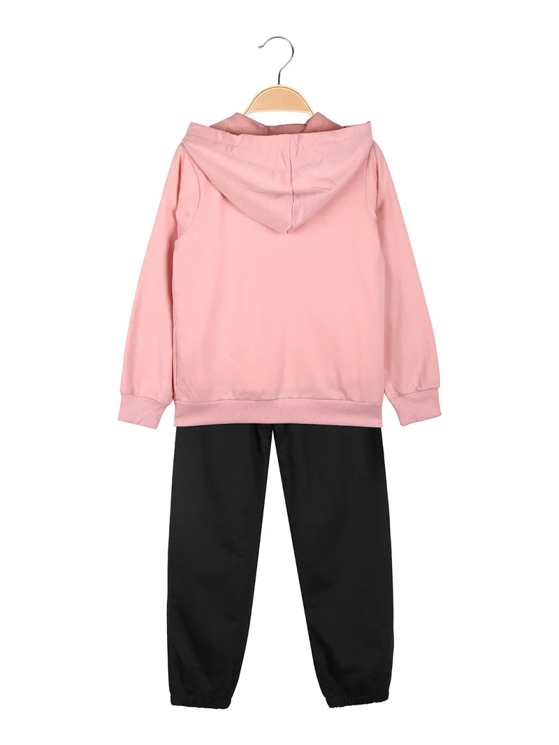 Completo tuta 3 pezzi da bambina con cappuccio e zip - corallo