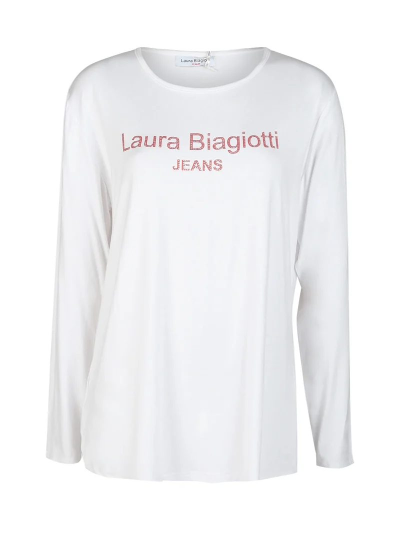 T-shirt da donna lunga con strass - bianco
