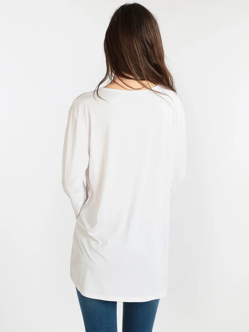 T-shirt da donna lunga con strass - bianco