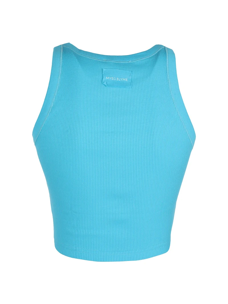 Canotta cropped da donna a costine - turchese