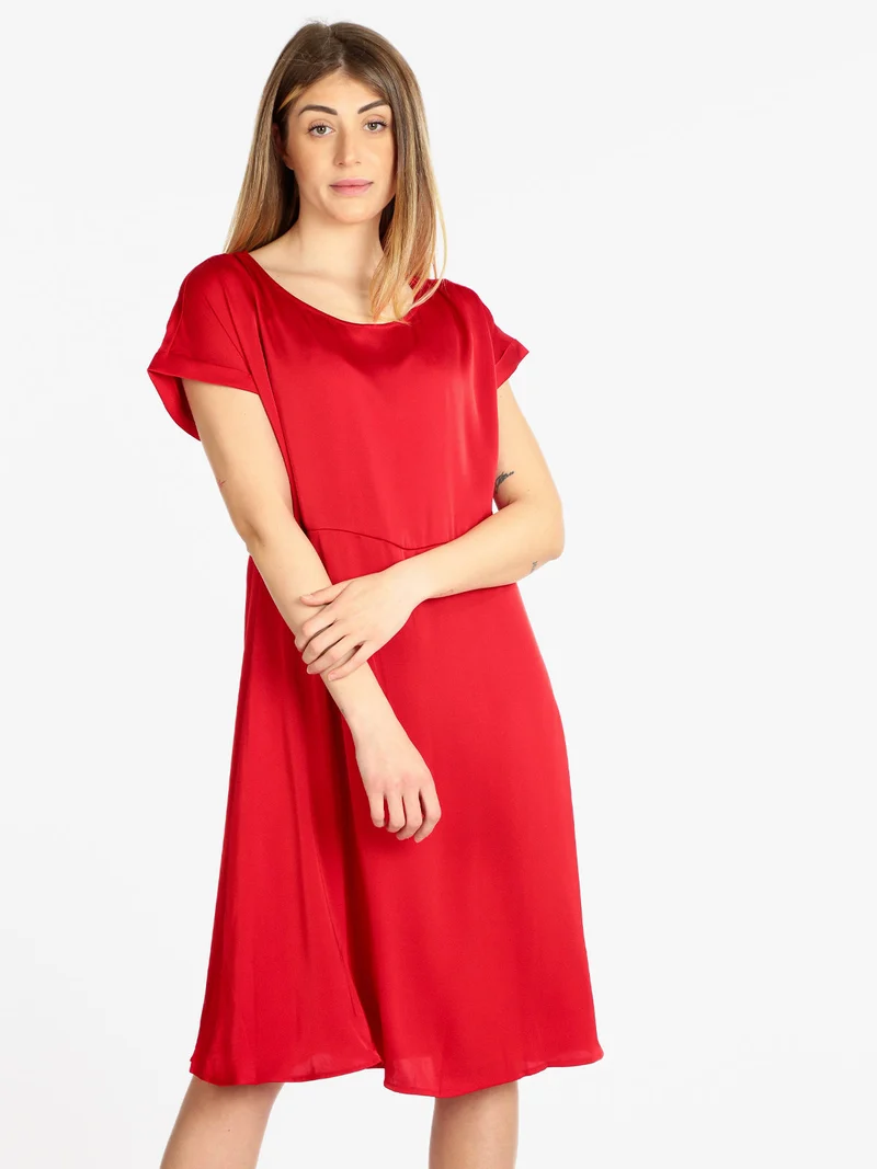 Abito donna effetto seta manica corta - rosso