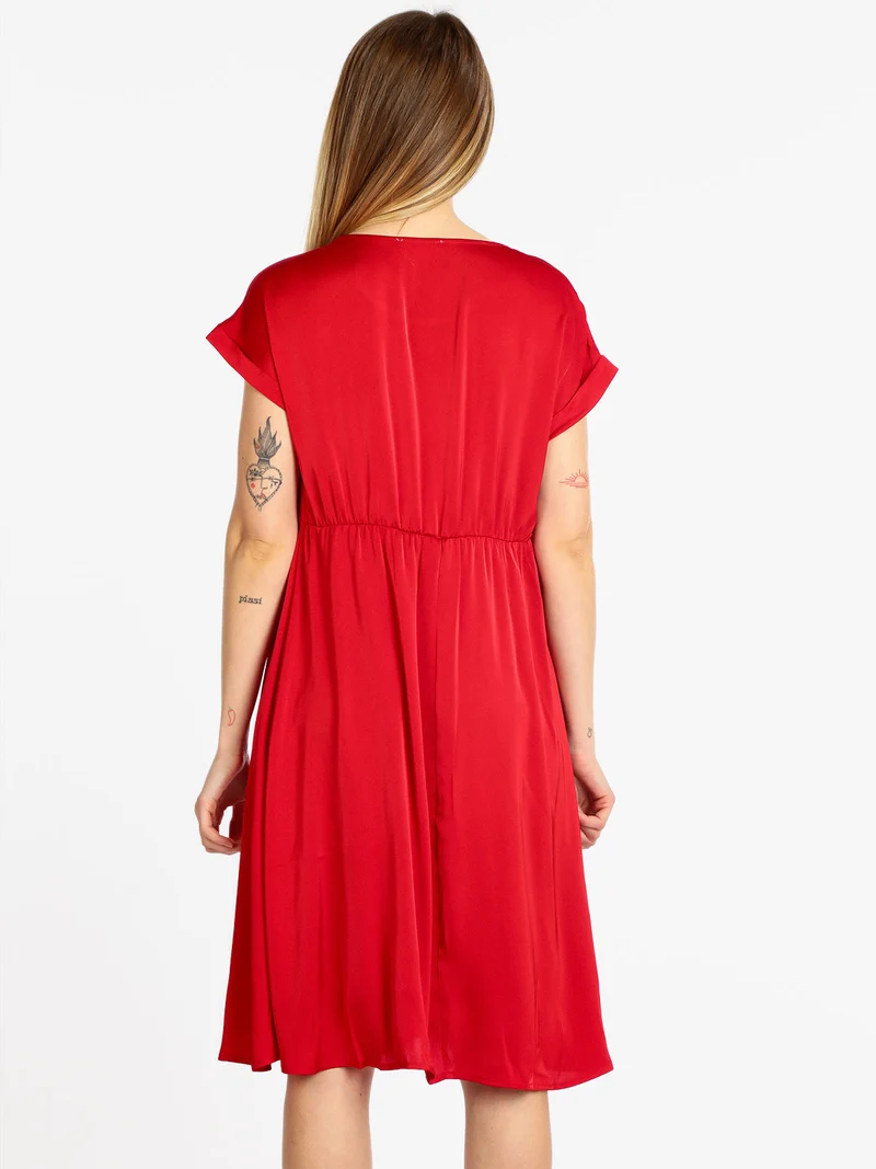 Abito donna effetto seta manica corta - rosso