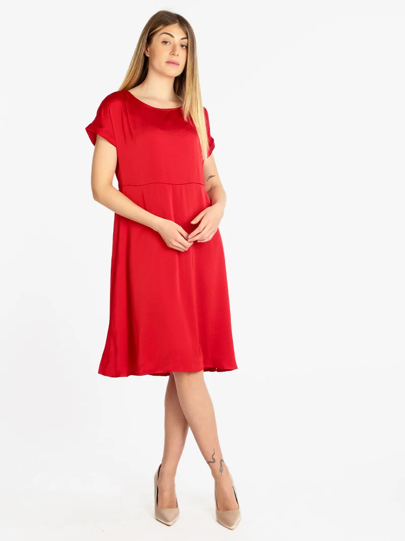 Abito donna effetto seta manica corta - rosso