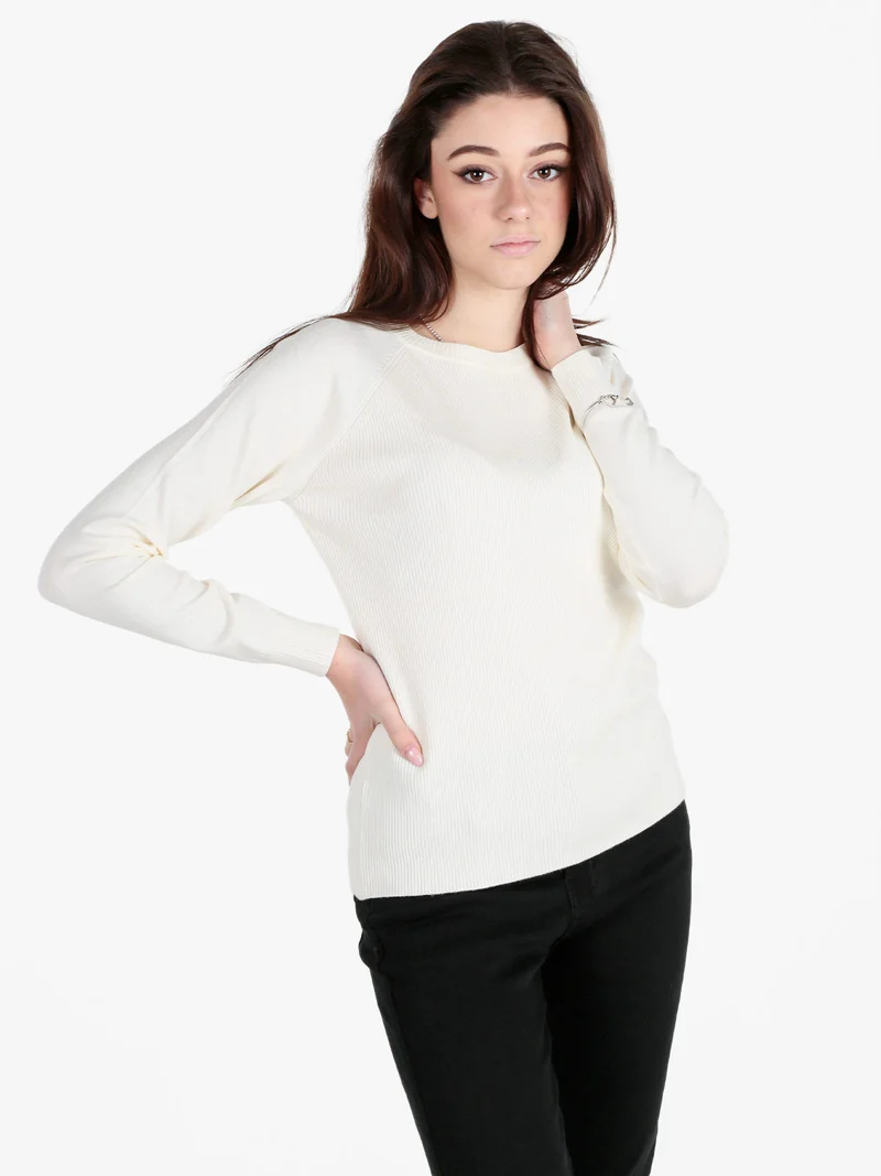 Pullover donna in maglia a costine - bianco