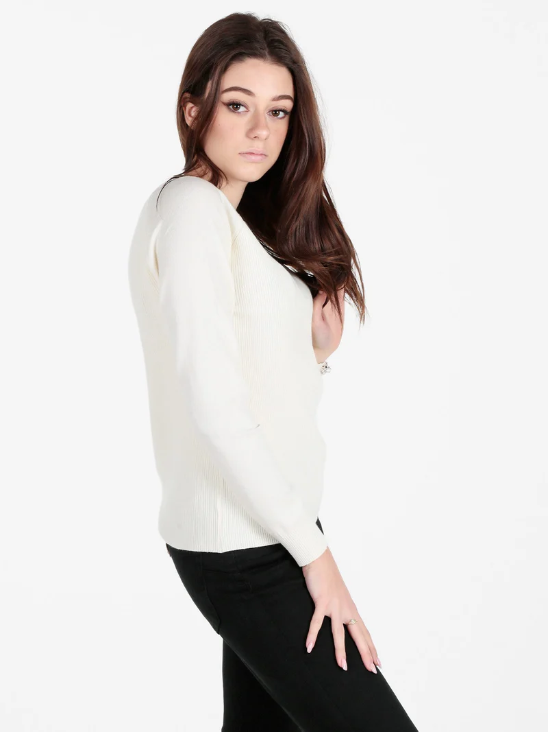 Pullover donna in maglia a costine - bianco