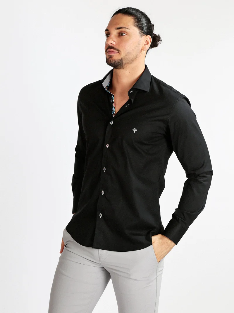 Camicia uomo slim fit a maniche lunghe - nero