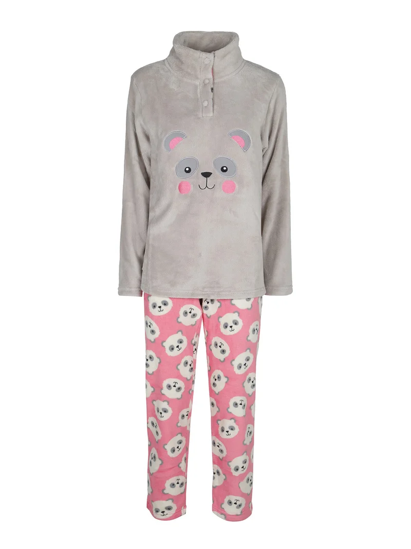 Pigiama donna in coral con stampa panda - fango