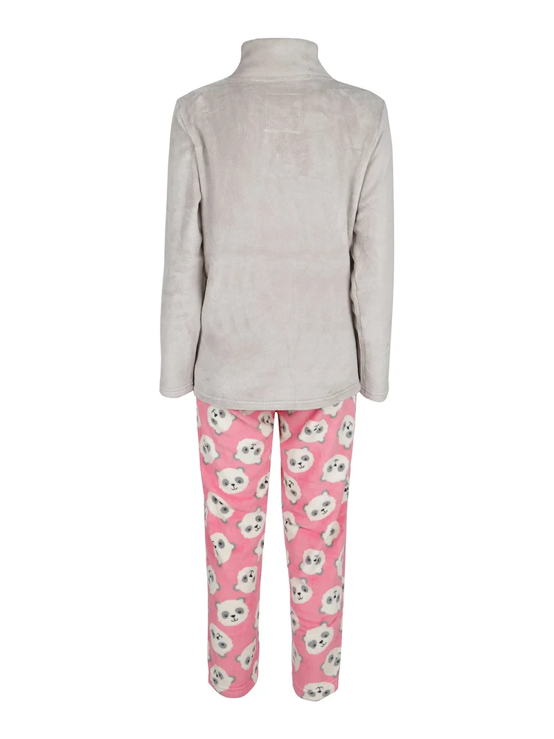 Pigiama donna in coral con stampa panda - fango
