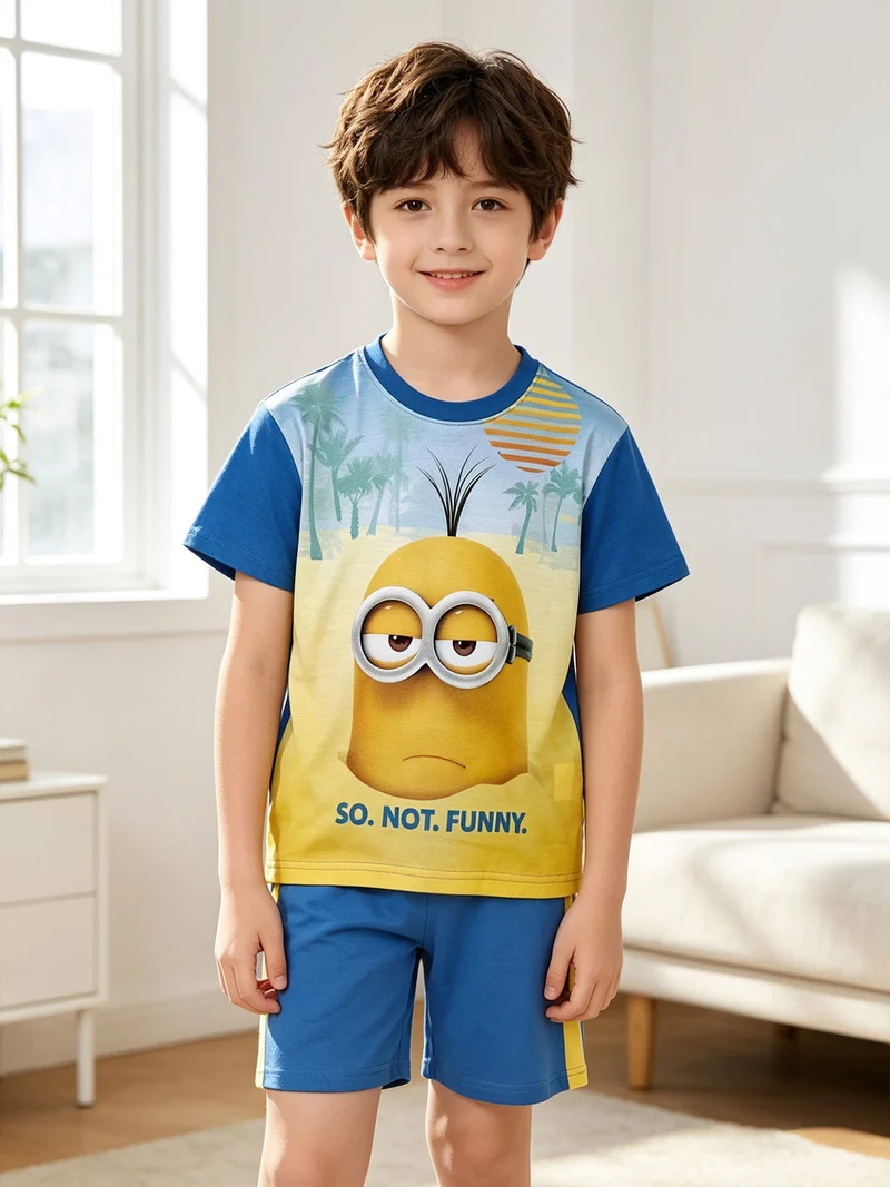 Completo corto da bambino t-shirt+ bermuda - blu