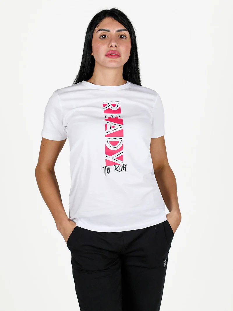 T-shirt donna in cotone con scritta - bianco