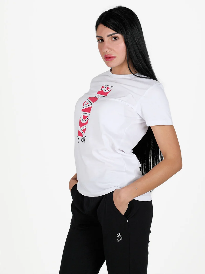 T-shirt donna in cotone con scritta - bianco
