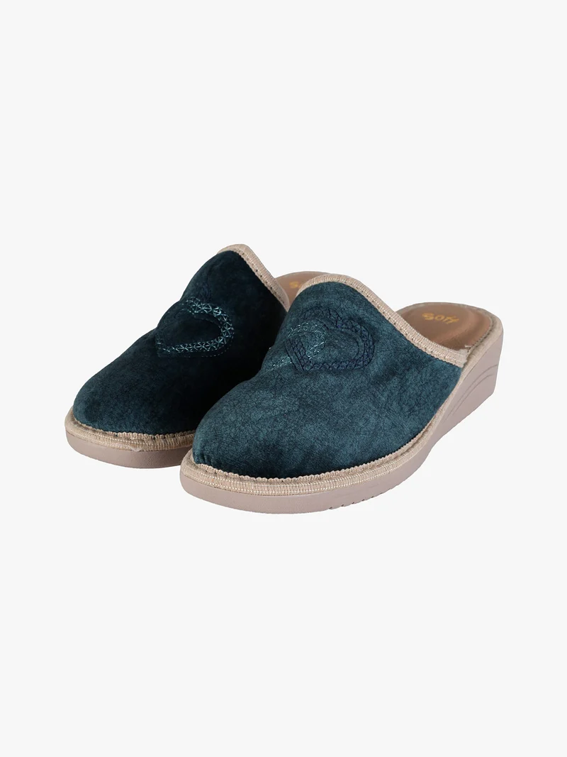 Pantofole donna invernali con zeppa - ottanio
