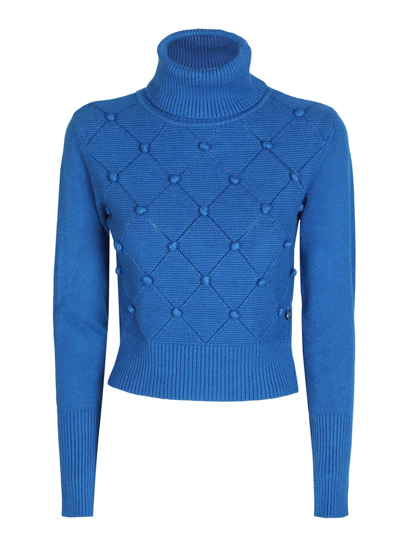 Maglione cropped donna a dolcevita - bluette