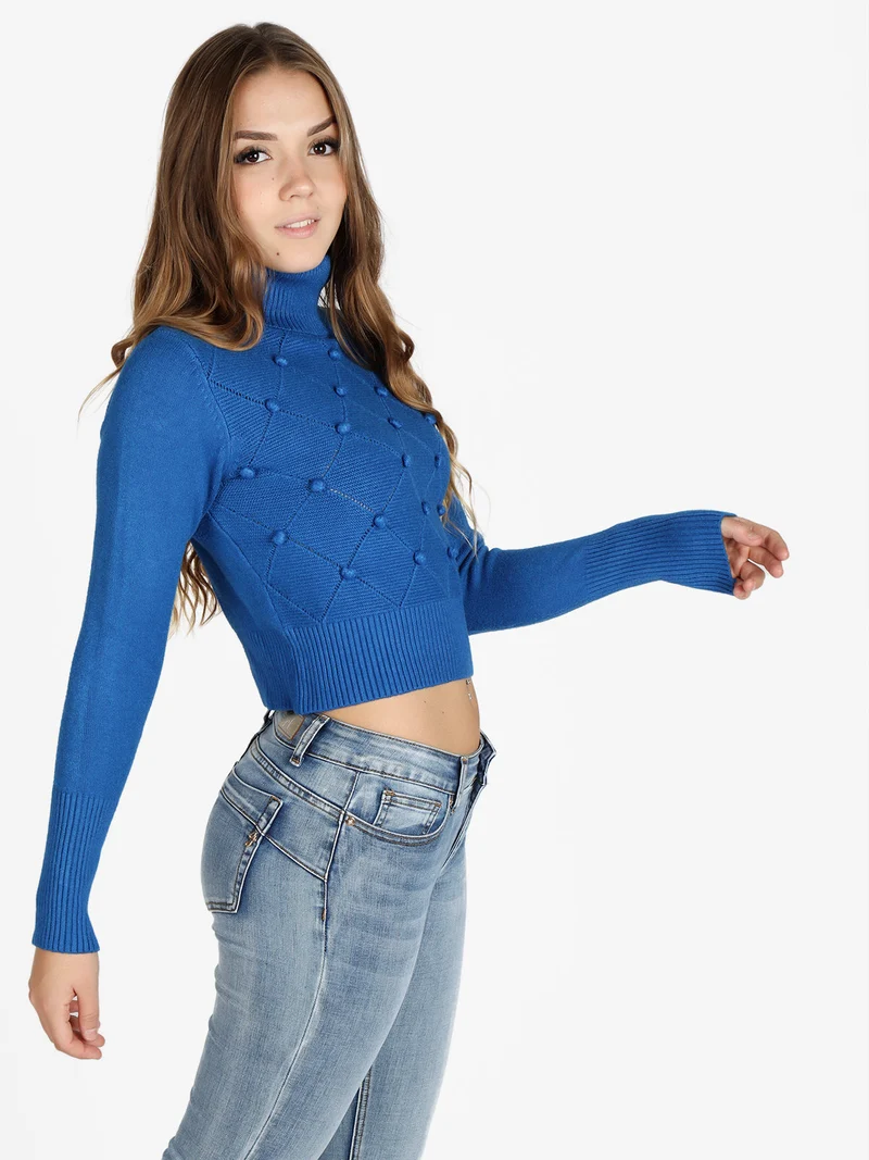 Maglione cropped donna a dolcevita - bluette