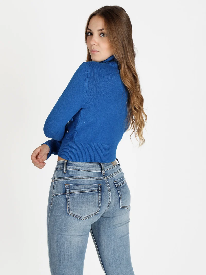 Maglione cropped donna a dolcevita - bluette