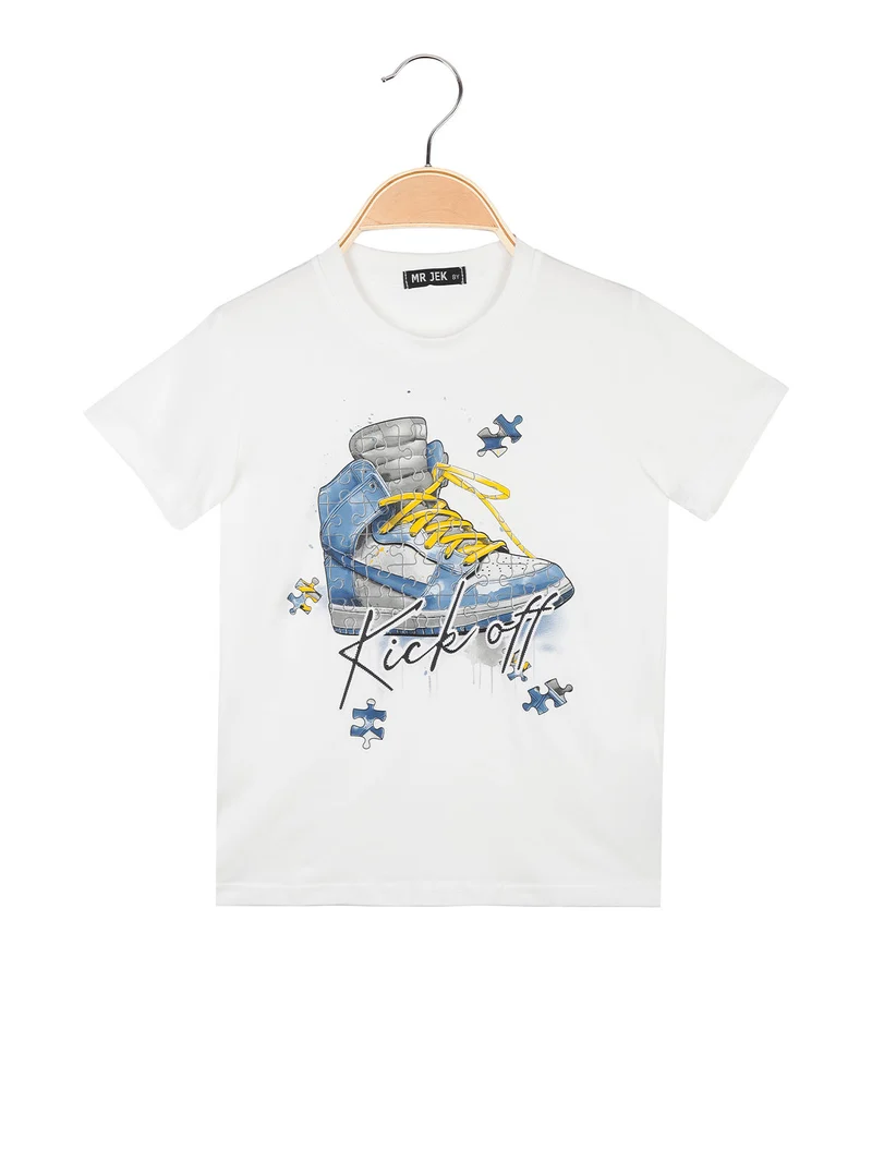T-shirt da bambino in cotone con stampa - bianco