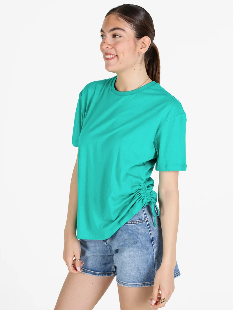 T-shirt donna in cotone con arricciatura laterale - verde