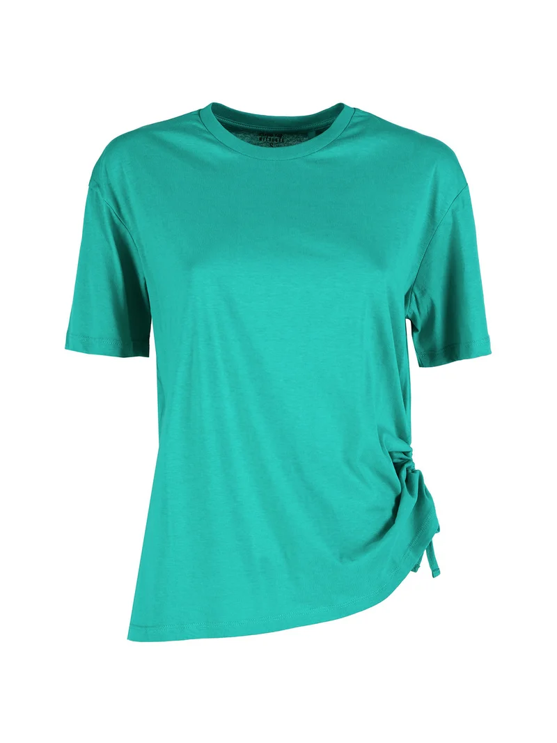 T-shirt donna in cotone con arricciatura laterale - verde