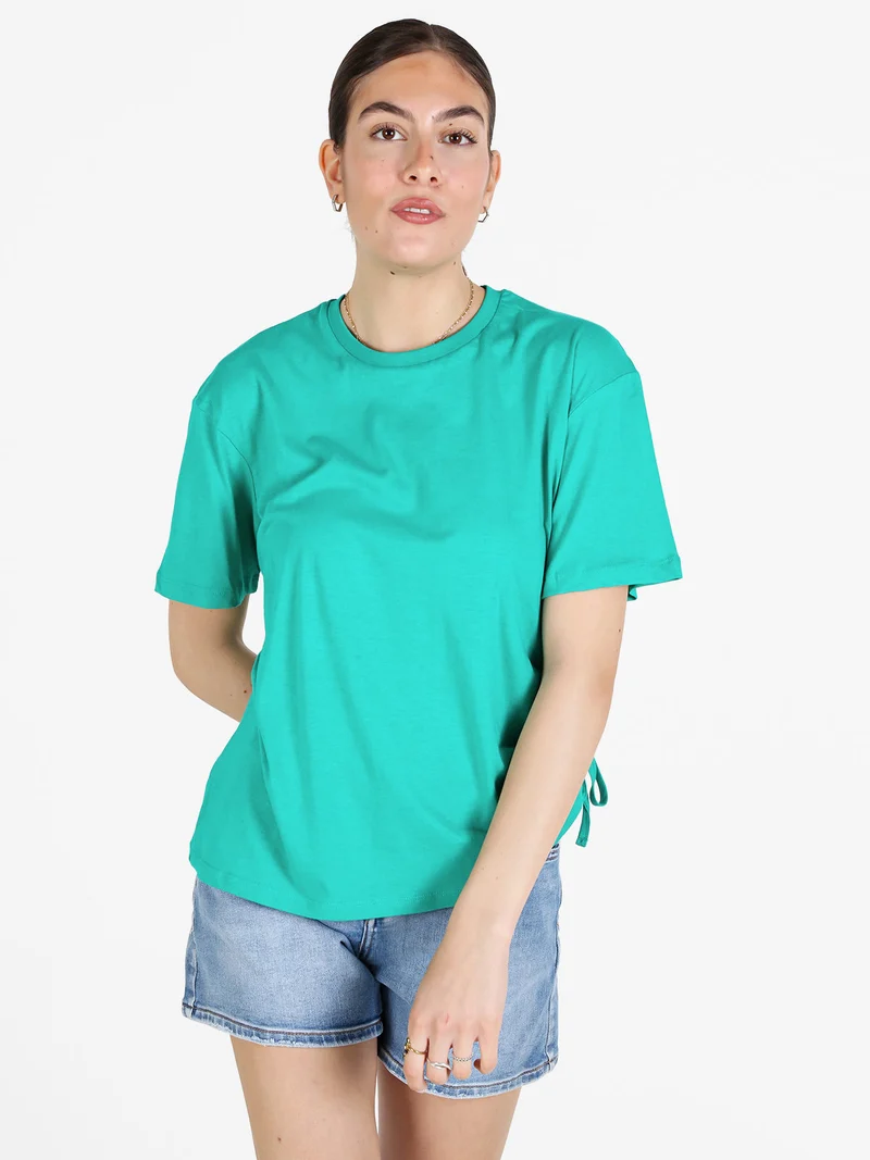 T-shirt donna in cotone con arricciatura laterale - verde