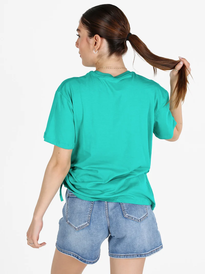 T-shirt donna in cotone con arricciatura laterale - verde