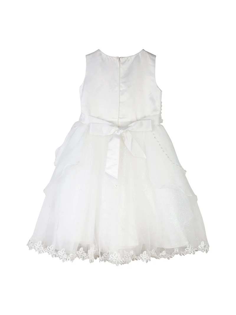 Abito da cerimonia per bambina con perle strass e ricami in pizzo - bianco