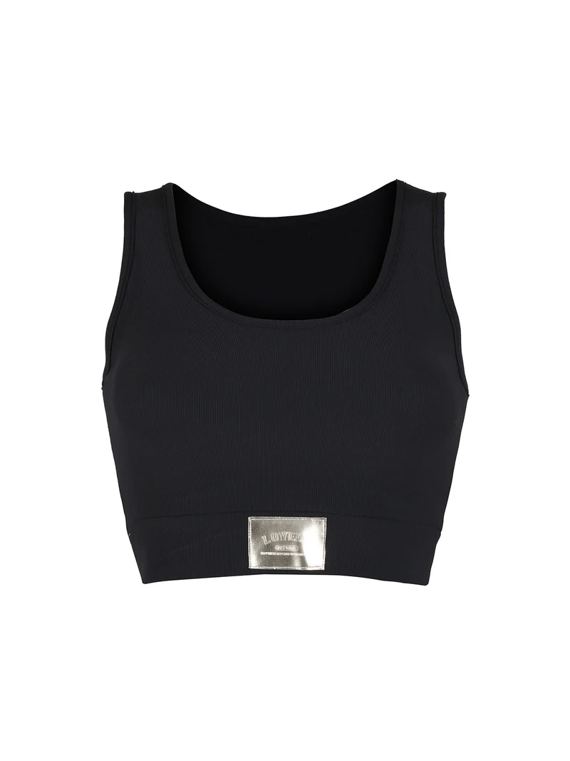 Top donna sportivo a costine con coppe imbottite - nero
