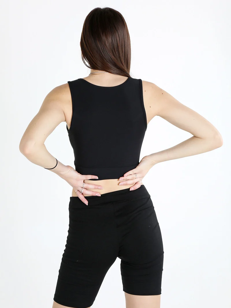 Top donna sportivo a costine con coppe imbottite - nero