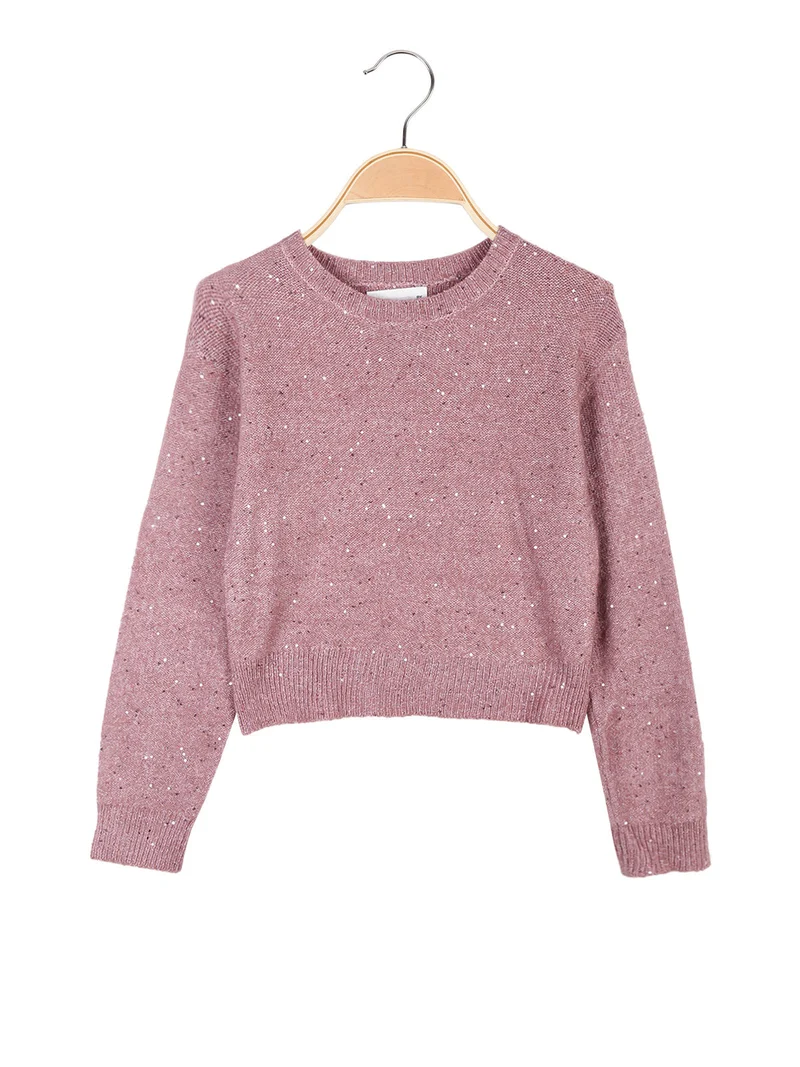 Maglione crop da bambina con paillettes - bordeaux