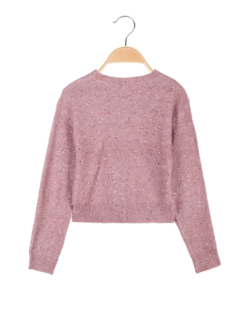 Maglione crop da bambina con paillettes - bordeaux