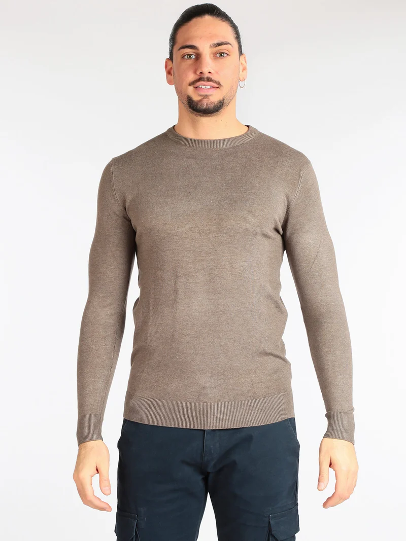 Pullover uomo girocollo in tinta unita - fango